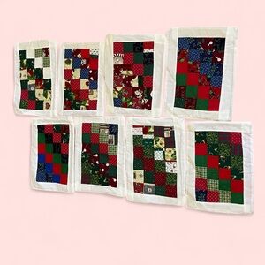 Vintage handmade holiday quilted square pattern placemats set of 8 13.5” x 10”